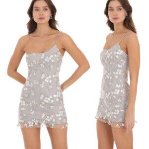 Lucy in the Sky | Women's One Shoulder Dress in Grey Embroidery - Size S
